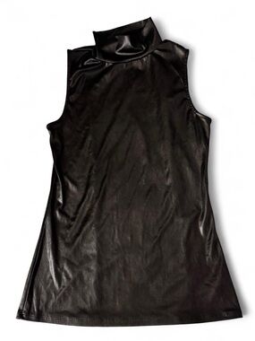 Halogen Black Faux Leather Sleeveless Mock Neck Top